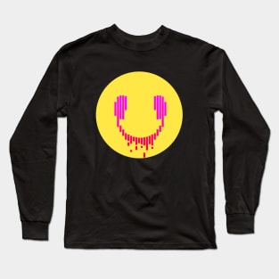 Music smile, smiley emoji made with earphone logo Long Sleeve T-Shirt